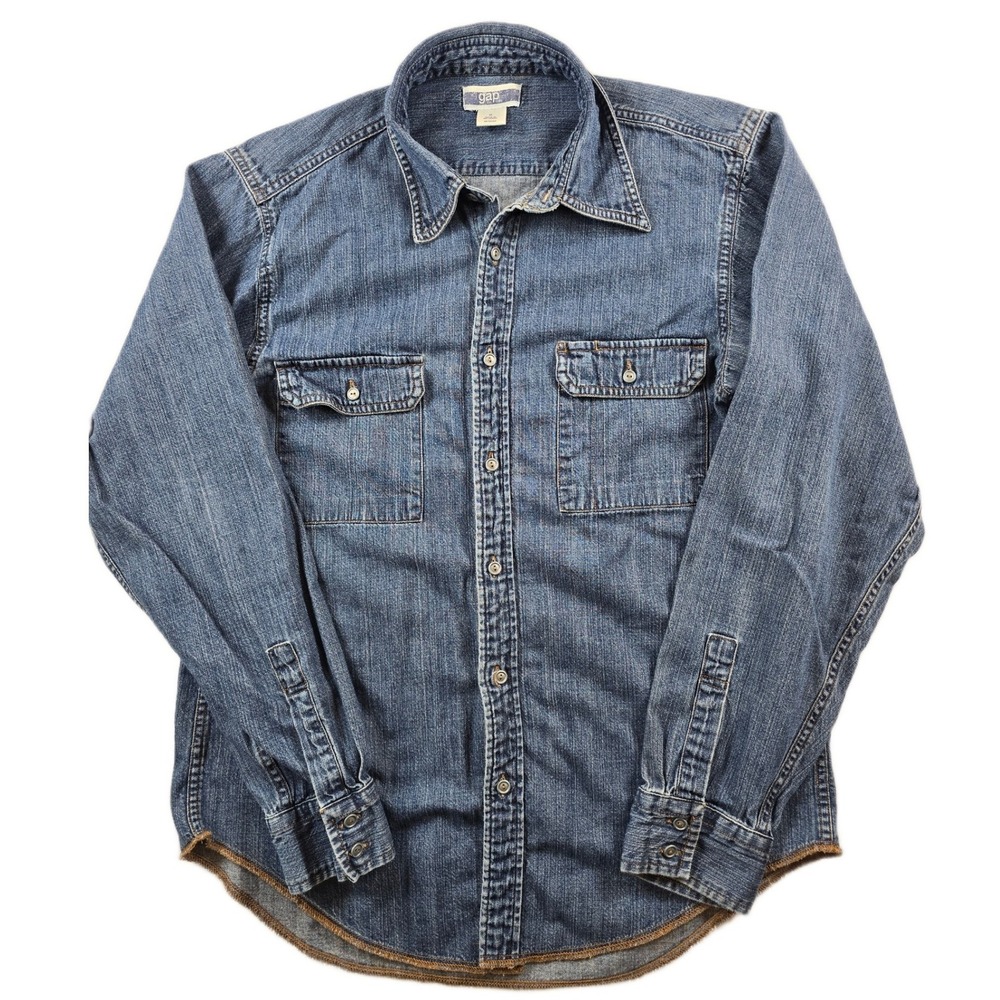 Gap‎ Denim Shirt Mens Medium Blue Jean 100% Cotton Long Sleeve Workwear VTG Y2K